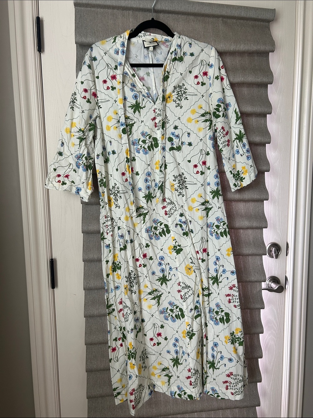 Tuckernuck White Maxi Dress with Yellow, Blue & Green Floral Print